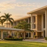 Nigerian university arts faculty building at golden hour