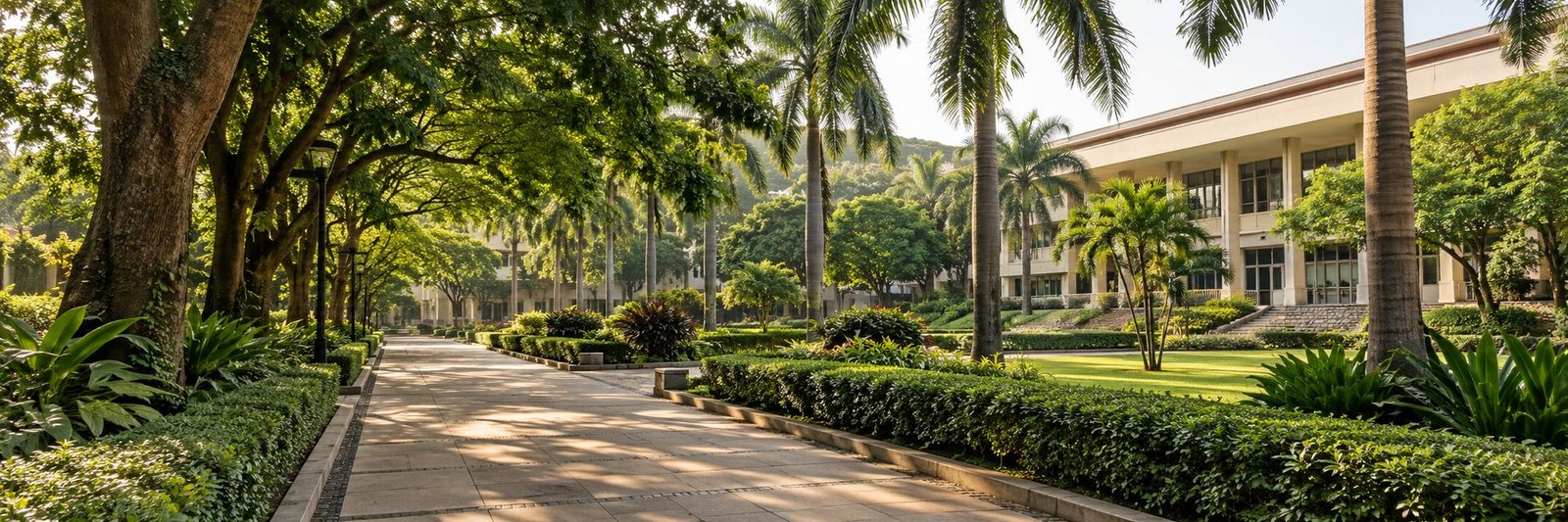 Tree-lined walkway on a Nigerian university campus