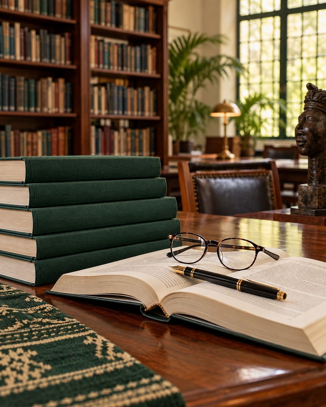 Bound volumes of an academic journal on a library desk
